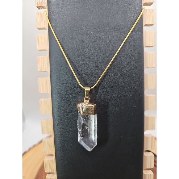 Raw Quartz Crystal Necklace 16in Chain - Picture 1 of 8